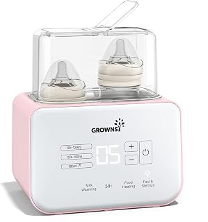 Baby Bottle Warmer, Gronwsy 8-in-1 Fast Milk Warmer with Timer Breastmilk or Formula, Fits 2 Bottles, Accurate Temperature Control, with Defrost, Sterili-zing, Keep, Heat Baby Food Jars Function