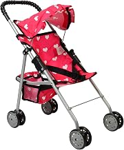 The New York Doll Collection My First Doll Stroller with Basket & Heart Design Foldable Doll Stroller, Pink