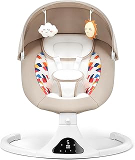Baby Swing for Infants, Bluetooth Baby Swing with Remote Control, Portable Infant Swings with 5 Speed Motions, 12 Melodies, Designed for Newborns (Max 20 lbs Beige)