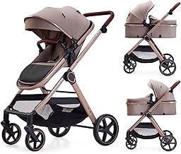 Lortsybab 2 in 1 Baby Stroller, Newborn Infant Toddler Convertible Pram Stroller for 0-36 Months Old Babies (Beige)