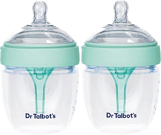 Dr. Talbot's Anti-Colic Silicone Bottle - 5 oz - 2 Pack | Advanced Venting System - Slow Flow Soft Flex Nipple - Aqua Top