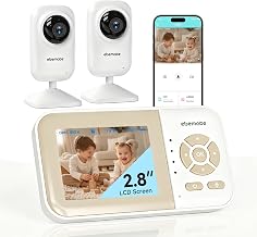 ebemate Video Baby Monitor with 2 Cameras |1200FT Range | Real-Time Temp & Feeding Alerts | No-Glow Night Vision | 2-Way Talk Audio | Baby Camera Monitor with 2.8" LCD Screen