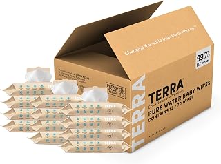Terra Bamboo Water Baby Wipes: 99.7% Pure New Zealand Water, 100% Biodegradable Bamboo Fiber, 0% Plastic, Unscented Baby Wipes for Sensitive Skin, 12 Packs of 70 Wipes