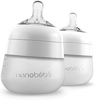 Nanobebe Flexy Silicone Baby Bottle, Anti-Colic, Natural Feel, Non-Collapsing Nipple, Non-Tip Stable Base, Easy to Clean 2-Pack, White, 5 oz