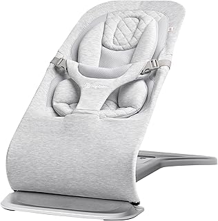 Ergobaby Evolve 3-in-1 Bouncer Seat for Babies and Toddlers 5.5-25lbs - Multi Position Baby Rocker Seat with Adjustable Heights, Secure Harness, Newborn Insert - Light Grey