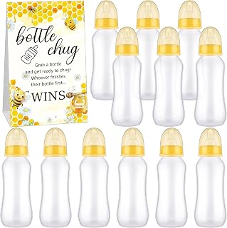 TrelaCo Cool Baby Shower Games Sets 12 Pcs Bottles with 1 Bottle Chug Sign for Gender Reveal Baby Shower Party Favors Decoration Games(Bee,Yellow)