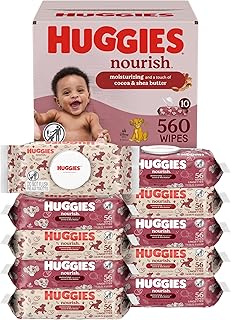 Huggies Nourish Scented Baby Wipes, 10 Push Button Packs (560 Wipes Total)