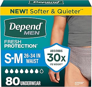 Depend Fresh Protection Adult Diapers, Incontinence Underwear for Men, Disposable, Maximum, Small/Medium, Grey, 80 Count (2 Packs of 40), Packaging May Vary