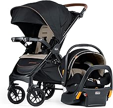Chicco Bravo Primo Quick-Fold 3-in-1 Travel System with Car Seat | Somerset, Black frame, baby stroller and infant car seat combo, UPF 50+ canopy, all-wheel suspension, GREENGUARD Gold