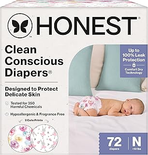 The Honest Company Daytime Diapers, Rose Blossom, Size Newborn, 72 Count