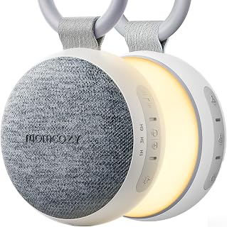 Momcozy Portable Sound Machine with Night Light, White Noise Sound Machine for Baby, 20 Soothing Sounds, Sound Therapy, Long-Lasting Power, Timer, Clips on Stroller, Grey