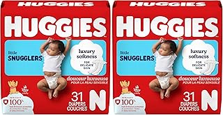 Huggies Little Snugglers Baby Diapers, Size Newborn (up to 10 lbs), 31 Ct, Newborn Diapers (Pack of 2)