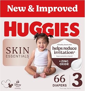 Huggies Size 3 Diapers, Skin Essentials Baby Diapers, Size 3 (16-28 lbs), 66 Count, Packaging May Vary