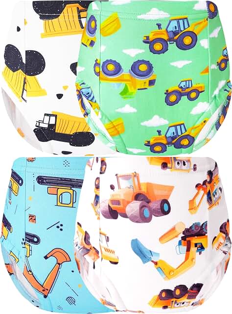 Boys Training Underwear Pants 4-Pack Toilet Potty Underpants Cotton Absorbent Reusable Leak Resistant Feel Wet For Toddler Baby 2t 3t Excavator Engineering Vehicle