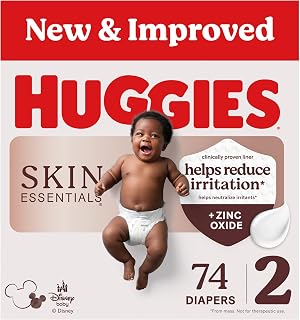 Huggies Size 2 Diapers, Skin Essentials Baby Diapers, Size 2 (12-18 lbs), 74 Count, Packaging May Vary