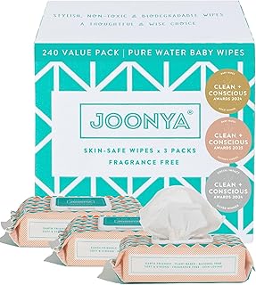 JOONYA Unscented Baby Wipes — Plant-Based, Fragrance-Free Bulk Diaper Wipes | Hypoallergenic, Non-Toxic & Biodegradable Wet Wipes for Sensitive Newborn Skin | 3 Packs of 80 (240 Total)