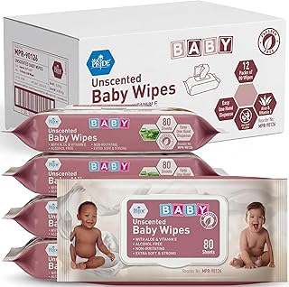 MED PRIDE Unscented Sensitive Baby Wipes with Aloe & Vitamin E, 960Ct