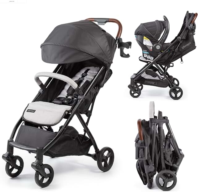 Ingenuity 3Dquickclose CS+ Compact Fold Stroller – Lightweight Stroller with Oversized Canopy, Extra-Large Storage and Compact Fold, Gray