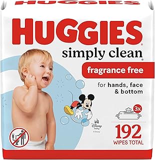 Huggies Simply Clean Unscented Baby Diaper Wipes, 3 Flip-Top Packs (192 Wipes Total), Packaging May Vary
