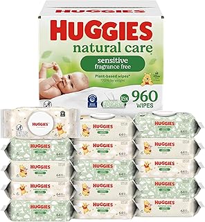 Huggies Natural Care Sensitive Baby Wipes, Unscented, Hypoallergenic, 99% Purified Water, 15 Flip-Top Packs (960 Wipes Total)