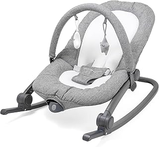 Baby Delight Aura Deluxe Portable Rocker & Seat, Quilted Charcoal Tweed | For Infants, 100% GOTS Certified Organic Cotton, 2 Position Recline, Soothing Vibration & Sounds, Removable Toy Bar