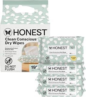 The Honest Company 100% Pure Organic Cotton Dry Wipes, 192 Count