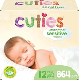 Cuties Baby Wipes, Unscented, 72 Count Soft-Pack (Pack of 12)