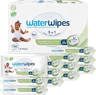WaterWipes Sensitive+ Baby & Toddler Wipes, 3-In-1 Cleans, Cares, Protects, 99.9% Water, Textured Clean, Unscented & Hypoallergenic, 720 Count (12 Packs)