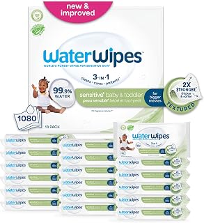 Sensitive+ Baby & Toddler Wipes, 3-In-1 Cleans, Cares, Protects, 99.9% Water, Textured Clean, Unscented & Hypoallergenic, 1080 Count (18 Packs)