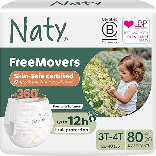 Naty FreeMovers Pull Up Training Pants, Size 5, 3T-4T, (24–40 lbs), 80 Ct. | For Sensitive Skin, Hypoallergenic Potty Training Underwear, Up to 12 Hours Leak Protection, Fragrance-Free, Stretchy comfort