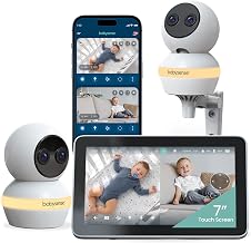 Babysense TOUCH 7" Touchscreen Smart WiFi Baby Monitor with App, Camera and Audio, 2 Cameras with Night Light, 4MP Dual-Lenses with 6X Zoom, AI Auto Tracking, Focus Area, Split-Screen, No Subscription