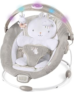Ingenuity InLighten Baby Bouncer Infant Seat with Light Up -Toy Bar, Vibrations, Tummy Time Pillow & Sounds, 0-6 Months Up to 20 lbs (Twinkle Tails Bunny)