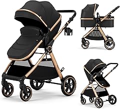 Accombe 2-in-1 Convertible Baby Stroller for Newborn to Toddler | Skin-friendly Breathable Fabric, All-terrain Wheels for Smooth Ride, Adjustable Canopy with UPF50+ Protection