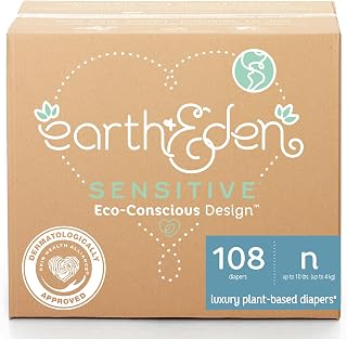 Earth & Eden Sensitive Baby Diapers, Newborn, No Harsh Chemicals, 108 ct | Eco-Conscious, Hypoallergenic, No Harsh Chemicals, Dermatologically Approved