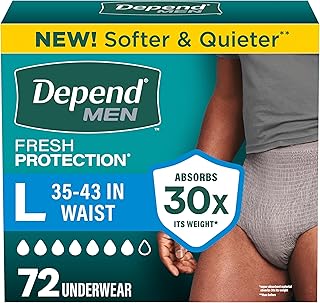 Fresh Protection Adult Diapers, Incontinence Underwear for Men, Disposable, Maximum, Large, Grey, 72 Count (2 Packs of 36), Packaging May Vary