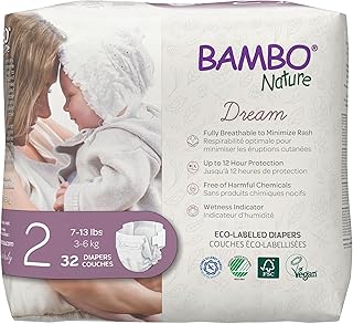 Bambo Nature Premium Eco-Friendly Baby Diapers, Size 2 (7-13 Lbs), 32 Count