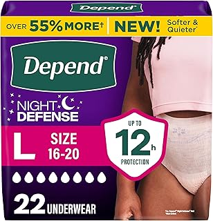 Night Defense Adult Diapers, Incontinence & Postpartum Bladder Leak Underwear for Women, Disposable, Overnight, Large, Blush, 22 Count, Packaging May Vary