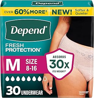 Fresh Protection Adult Diapers, Incontinence Underwear for Women, Disposable, Maximum, Medium, Blush, 30 Count, Packaging May Vary
