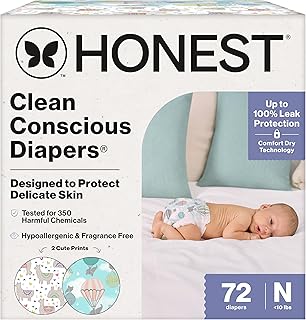 The Honest Company Daytime Diapers, All the Alpacas, Size Newborn, 72 Count